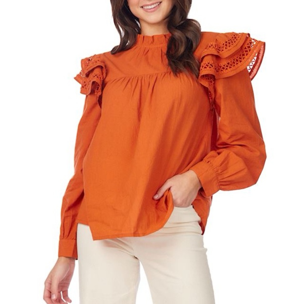 Mudpie Orange Ruffle Blouse